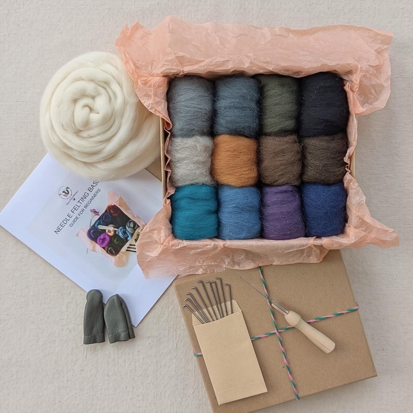 Merino Wool Roving Set – 12 Colors, Cool Tones
