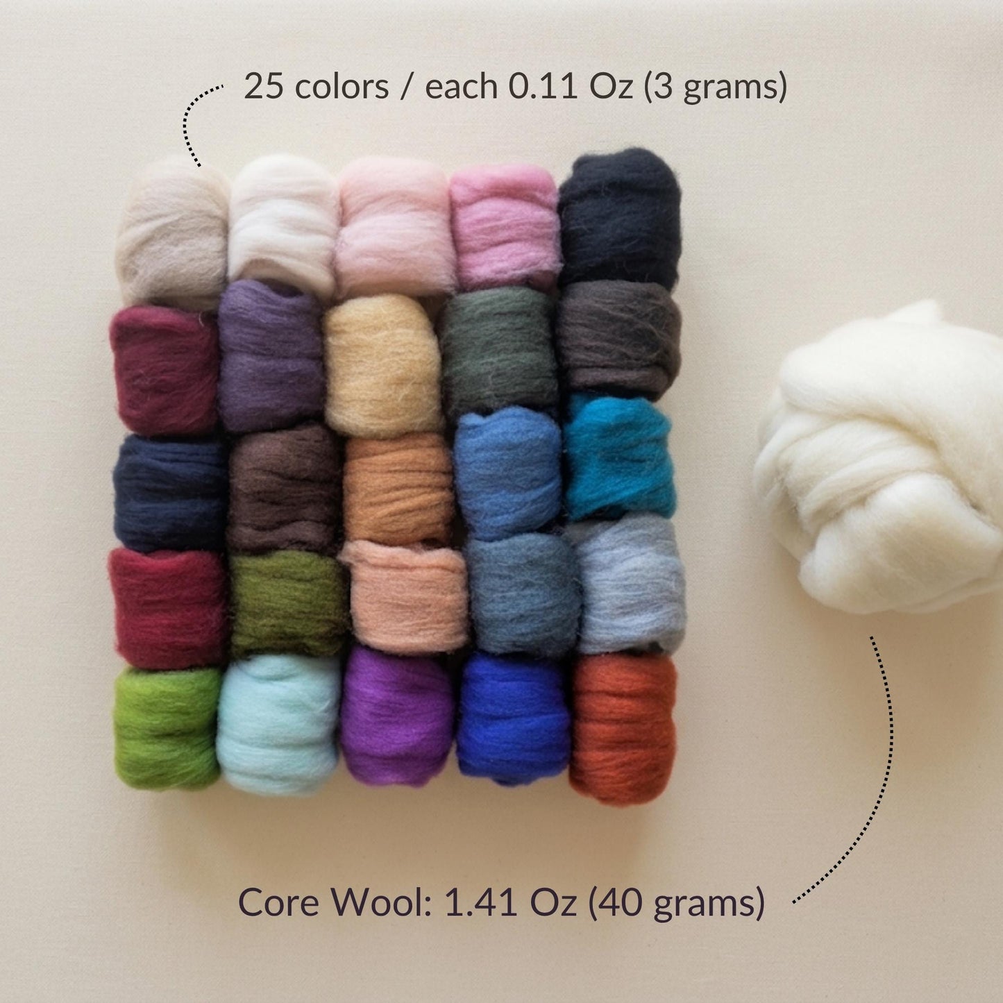 Premium Merino Wool Roving Set – 25 Colors