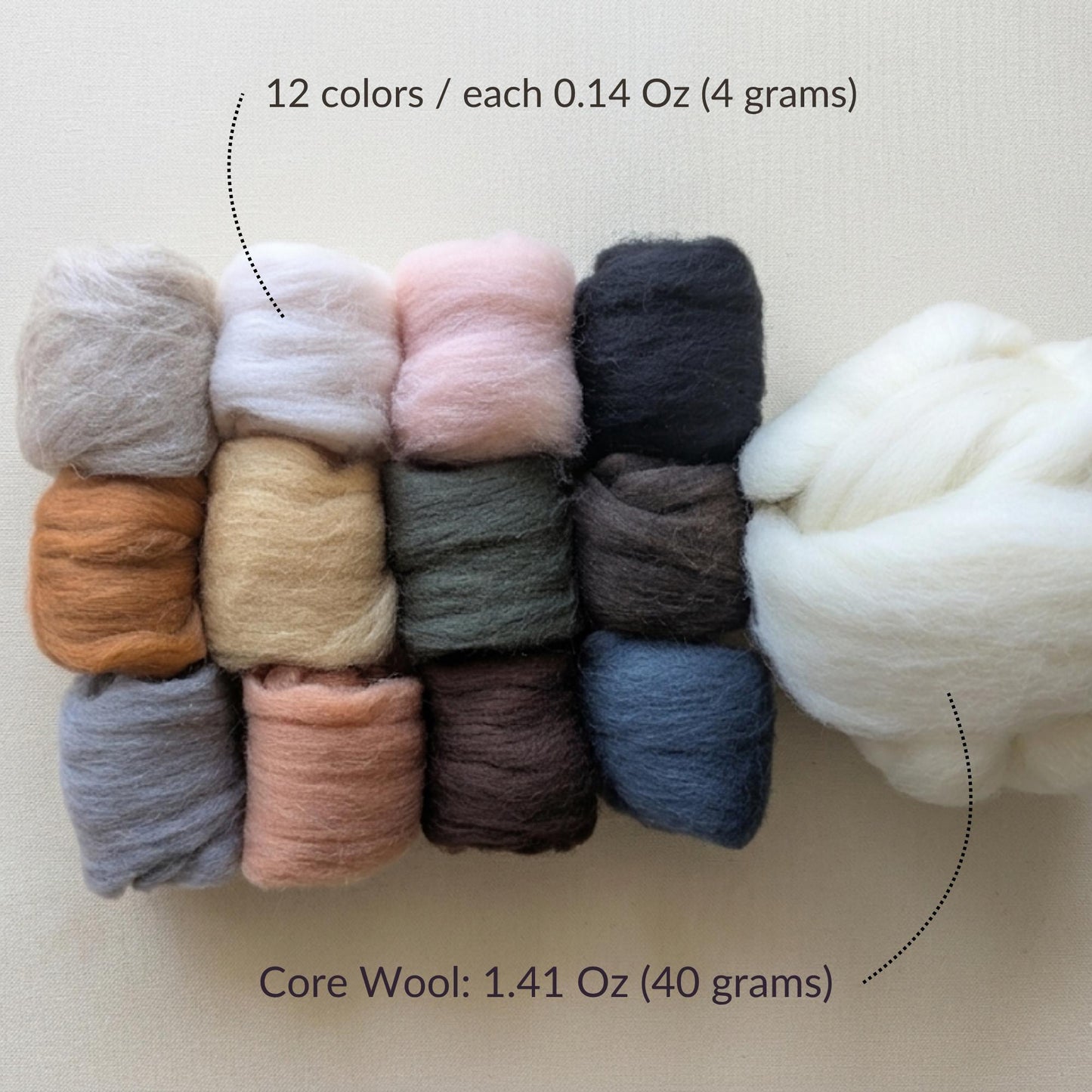 Merino Wool Roving Set – 12 Colors, Warm Tones