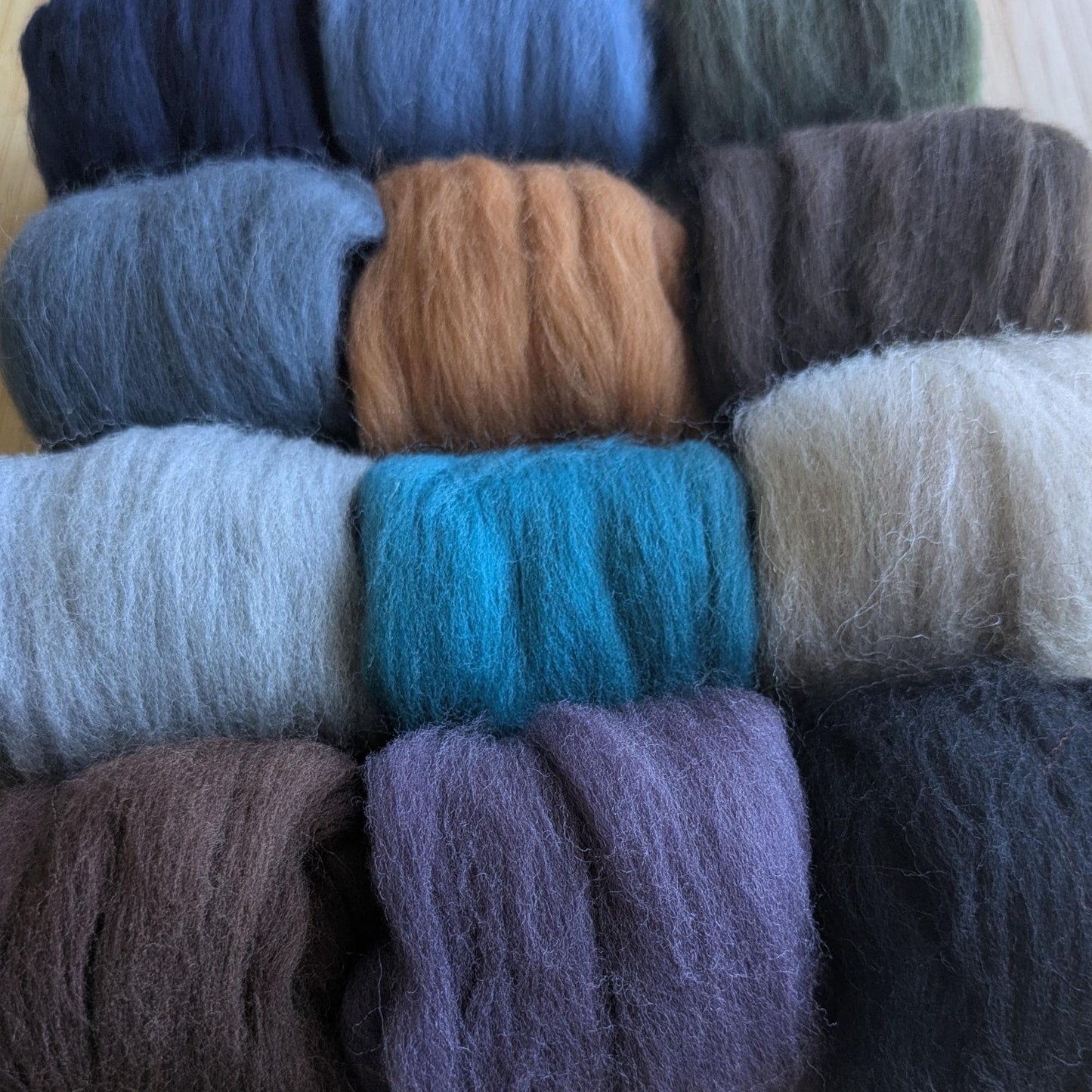 Merino Wool Roving Set – 12 Colors, Cool Tones