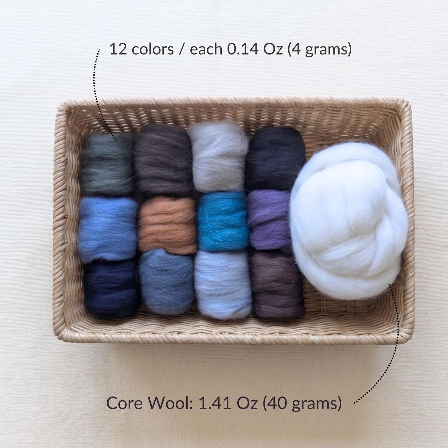 Merino Wool Roving Set – 12 Colors, Cool Tones