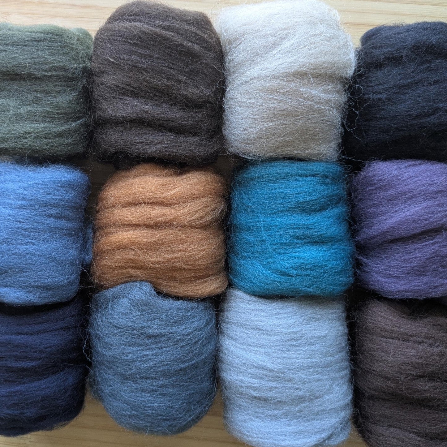 Merino Wool Roving Set – 12 Colors, Cool Tones
