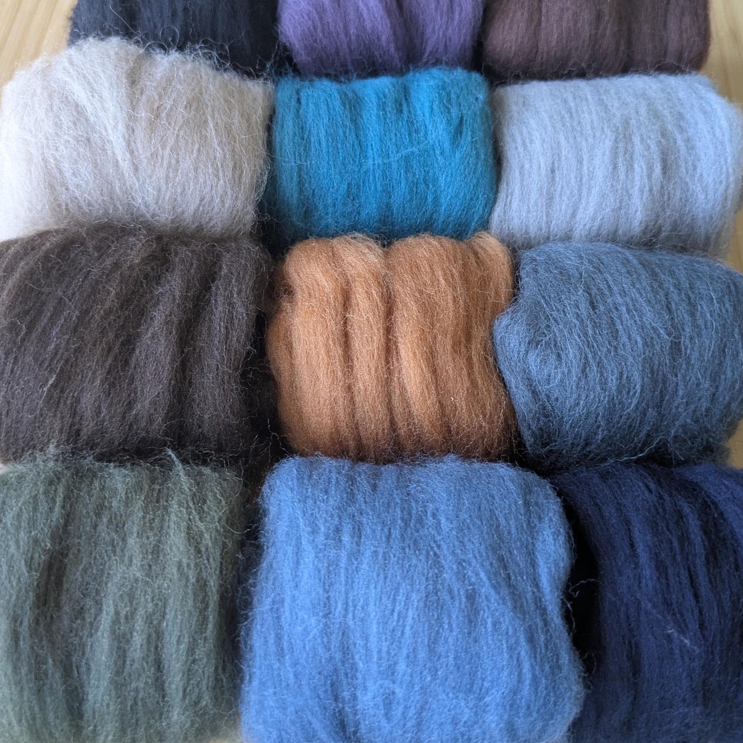 Merino Wool Roving Set – 12 Colors, Cool Tones